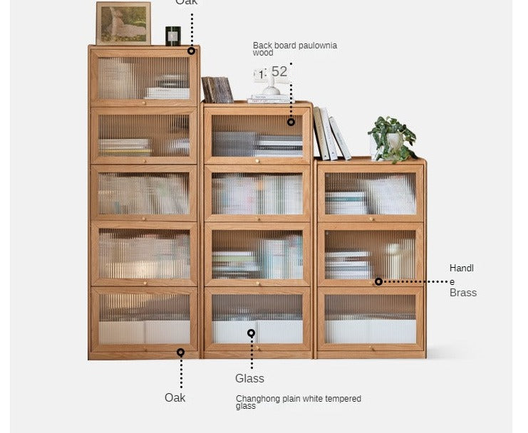 Oak Solid Wood Flip-Up Door Bookcase Combination Cabine