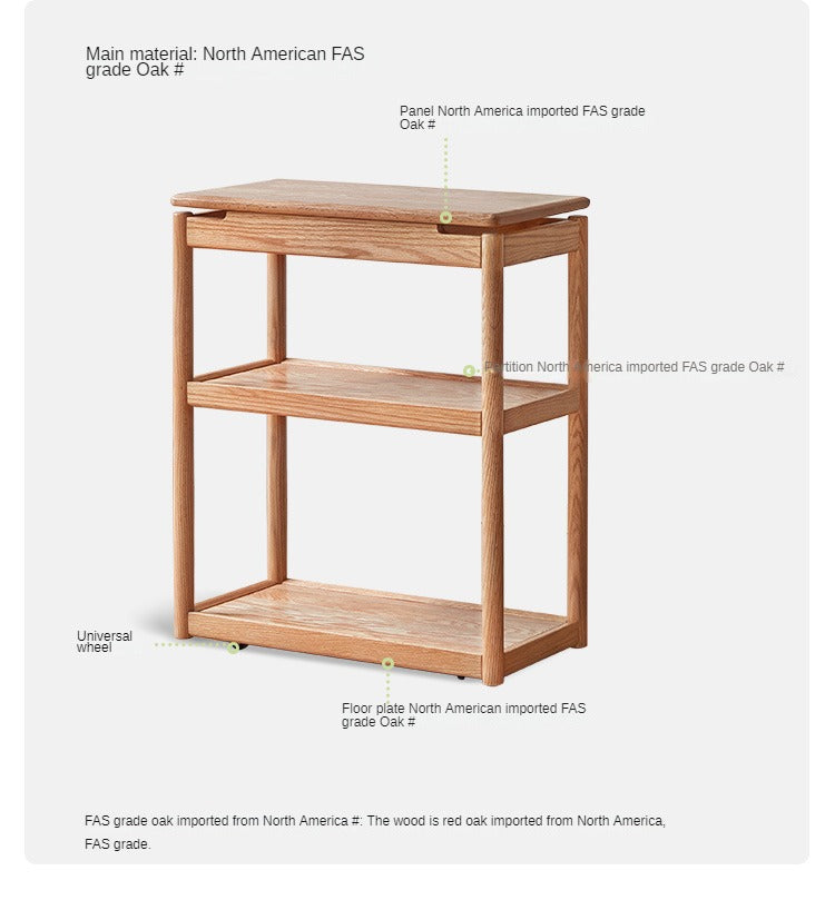 Oak, Ash Solid Wood Mobile Side Table