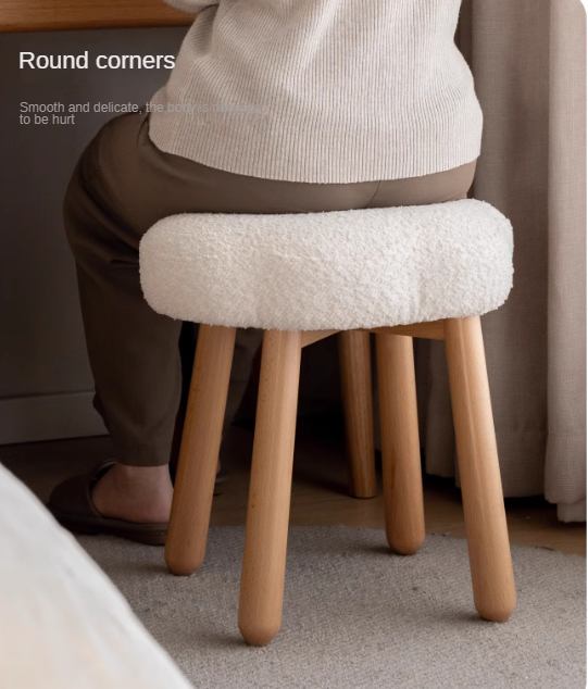 Beech, birch solid wood Nordic lamb velvet cloud makeup stool.