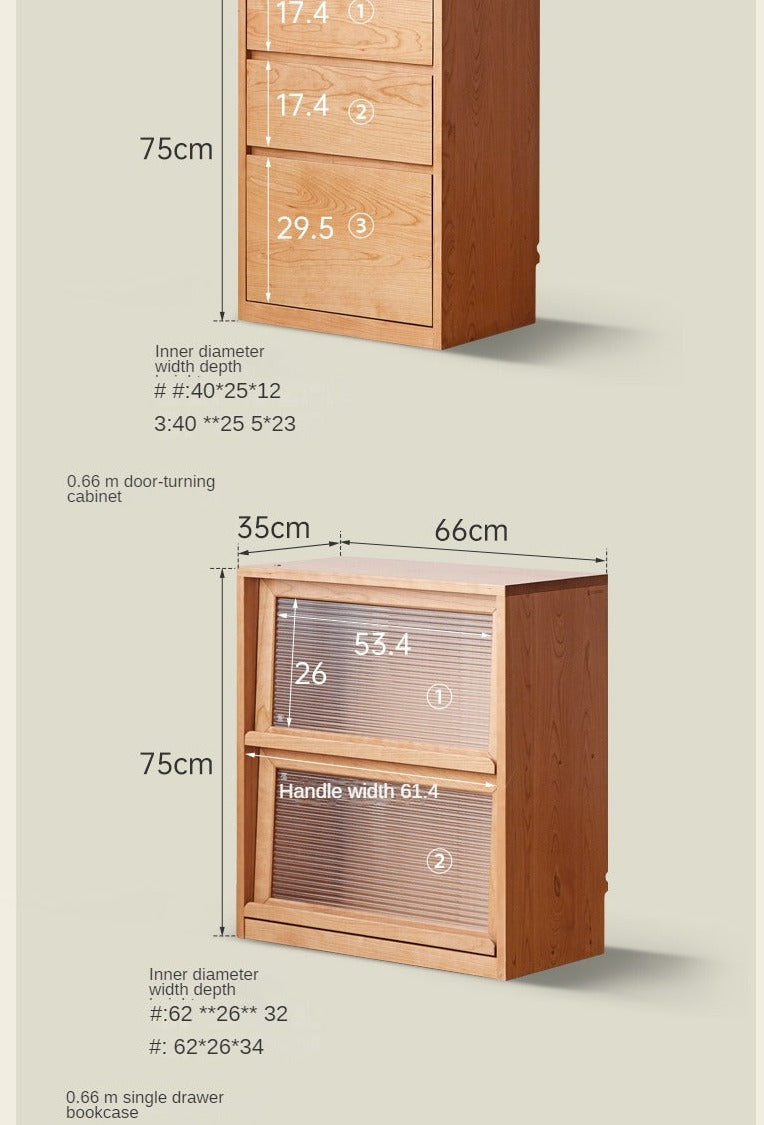 Cherry Solid Wood Vintage Floor Storage Bookcase