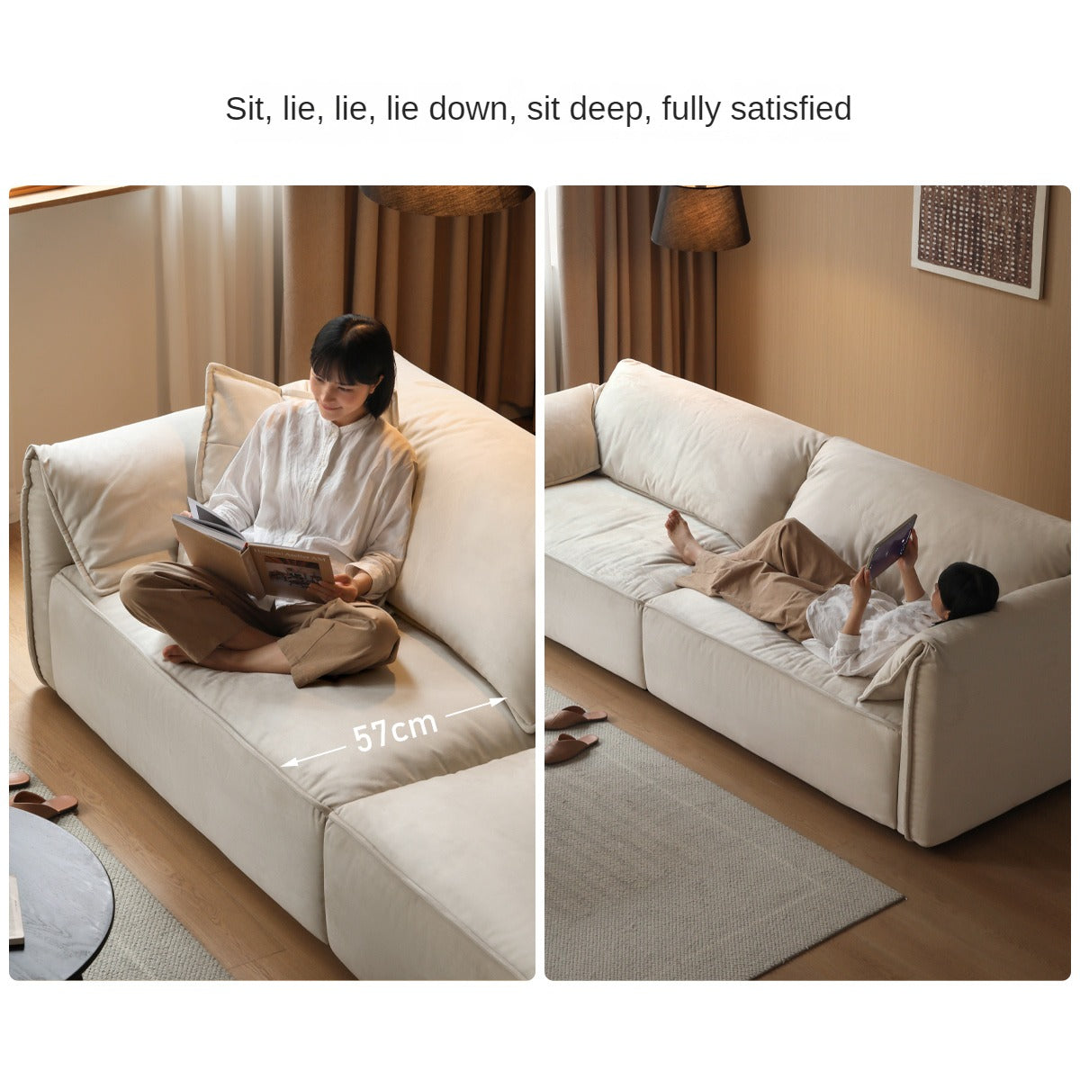 Fabric Modern Tofu Block Elephant Ear Down Sofa.
