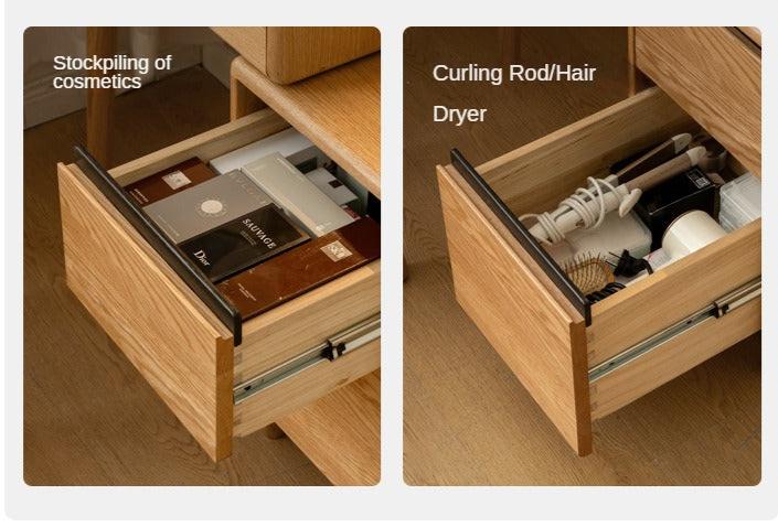 Oak, Ash Solid Wood Vanity Table with Shelf.