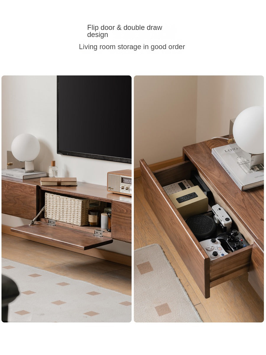 Black Walnut Solid Wood Wall-Mounted Suspended TV Cabinet
