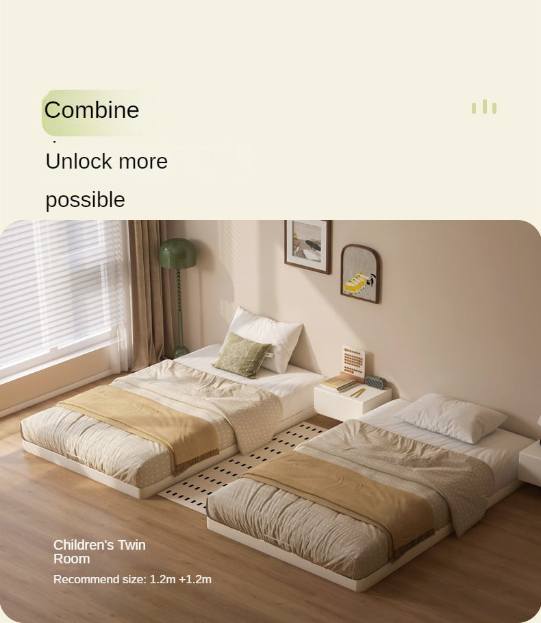 Birch solid wood platform bed, headboard-free bed floor bed cream style
