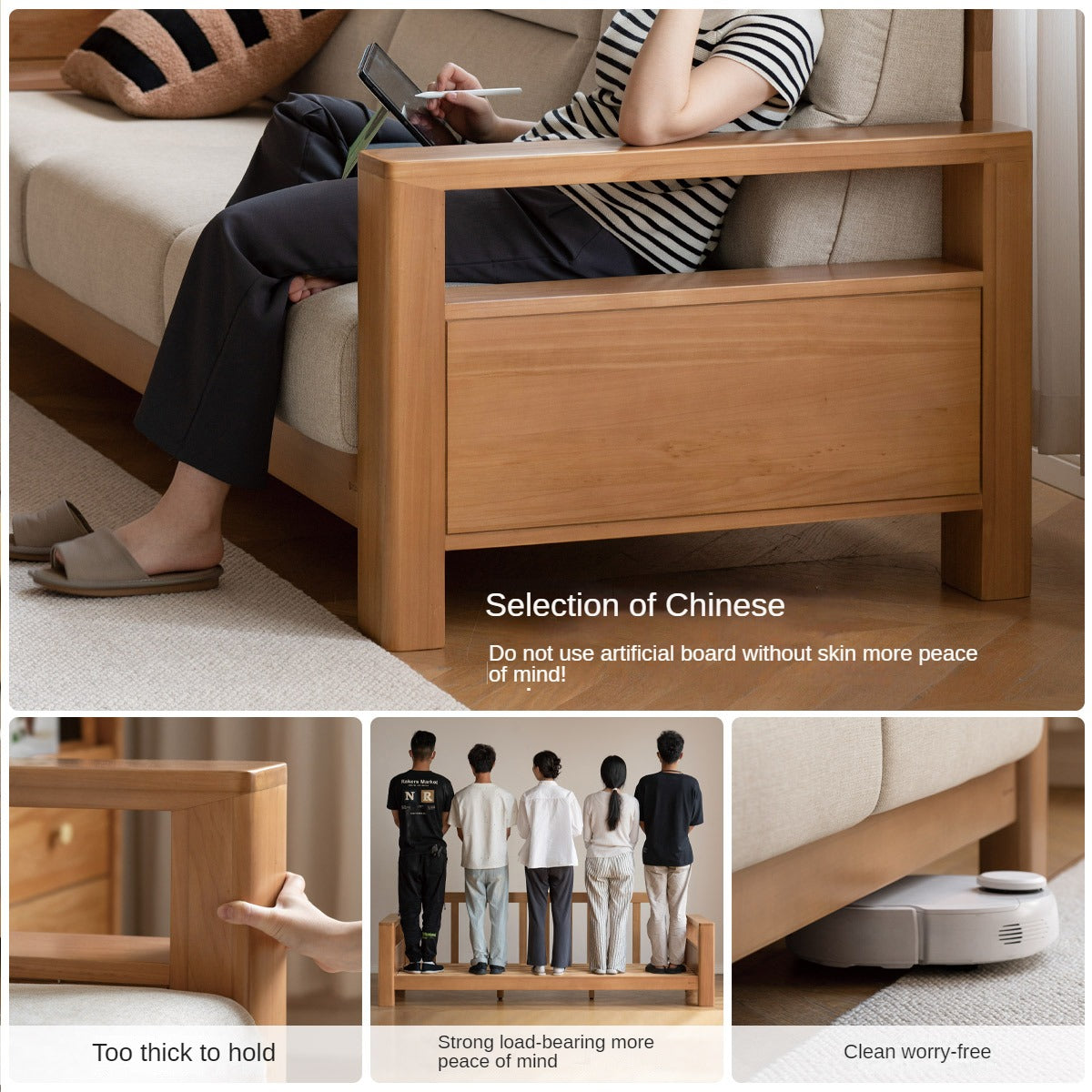 Poplar Solid Wood Sofa Modern Simple High Back Fabric Sofa