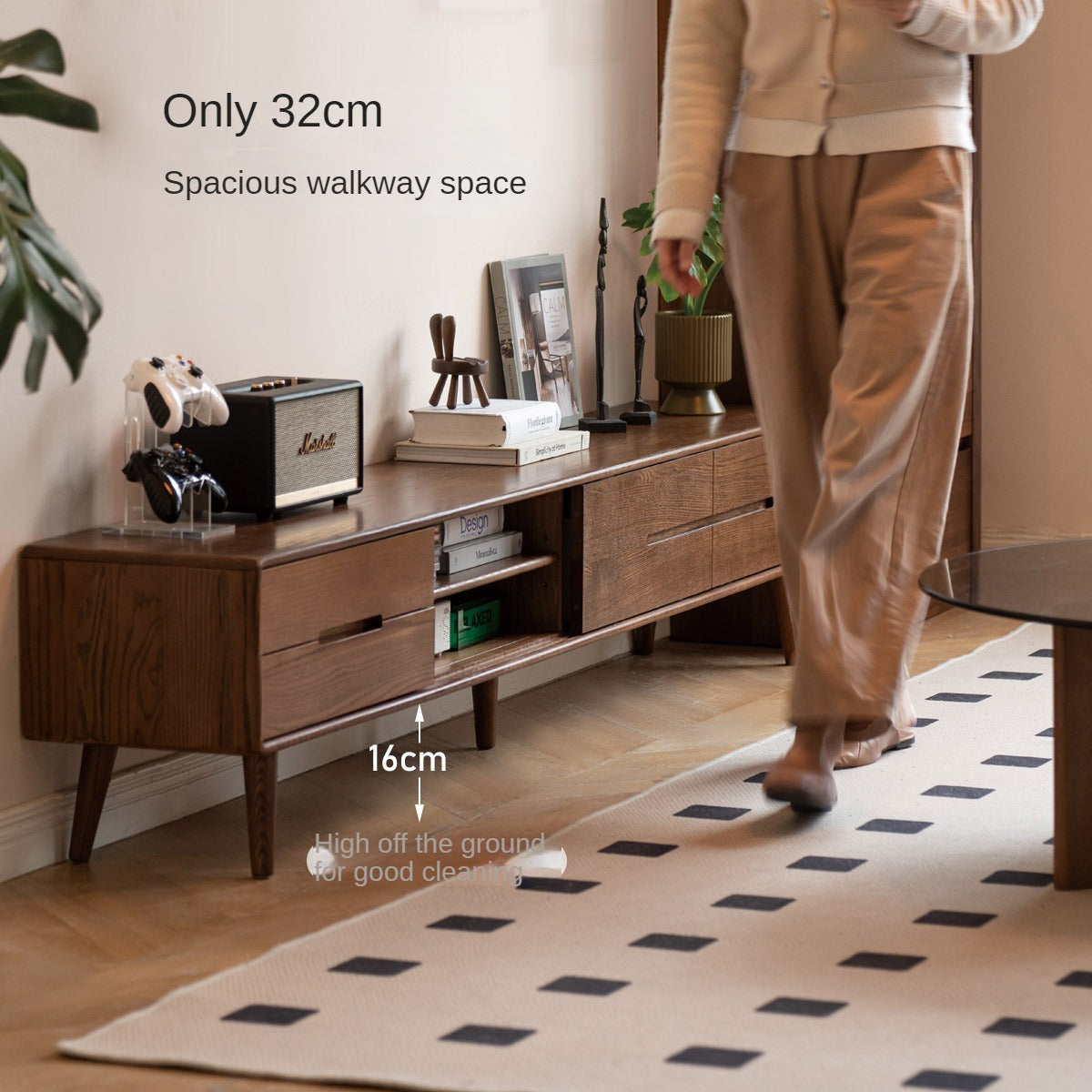 Oak, Rubberwood, Beech Solid Wood TV Stand Sliding Door.