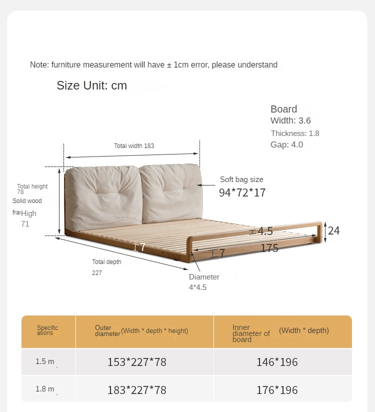 Ash Solid Wood Technology Cloth Floor Bed