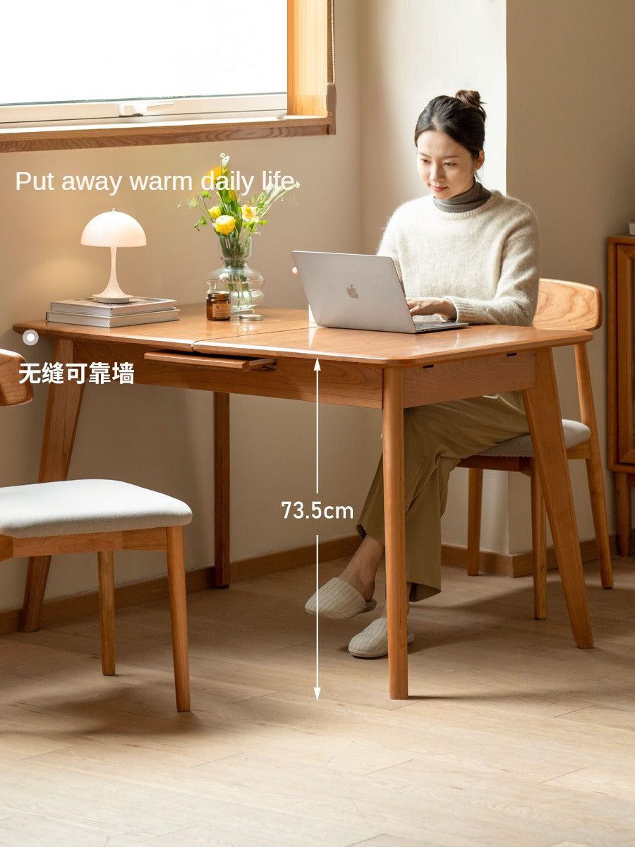 Cherry Wood Retractable Dining Table Antique Style