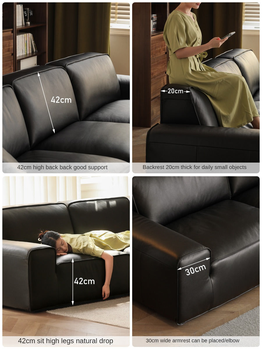 Top-grain Cowhide Leather Black Sofa.