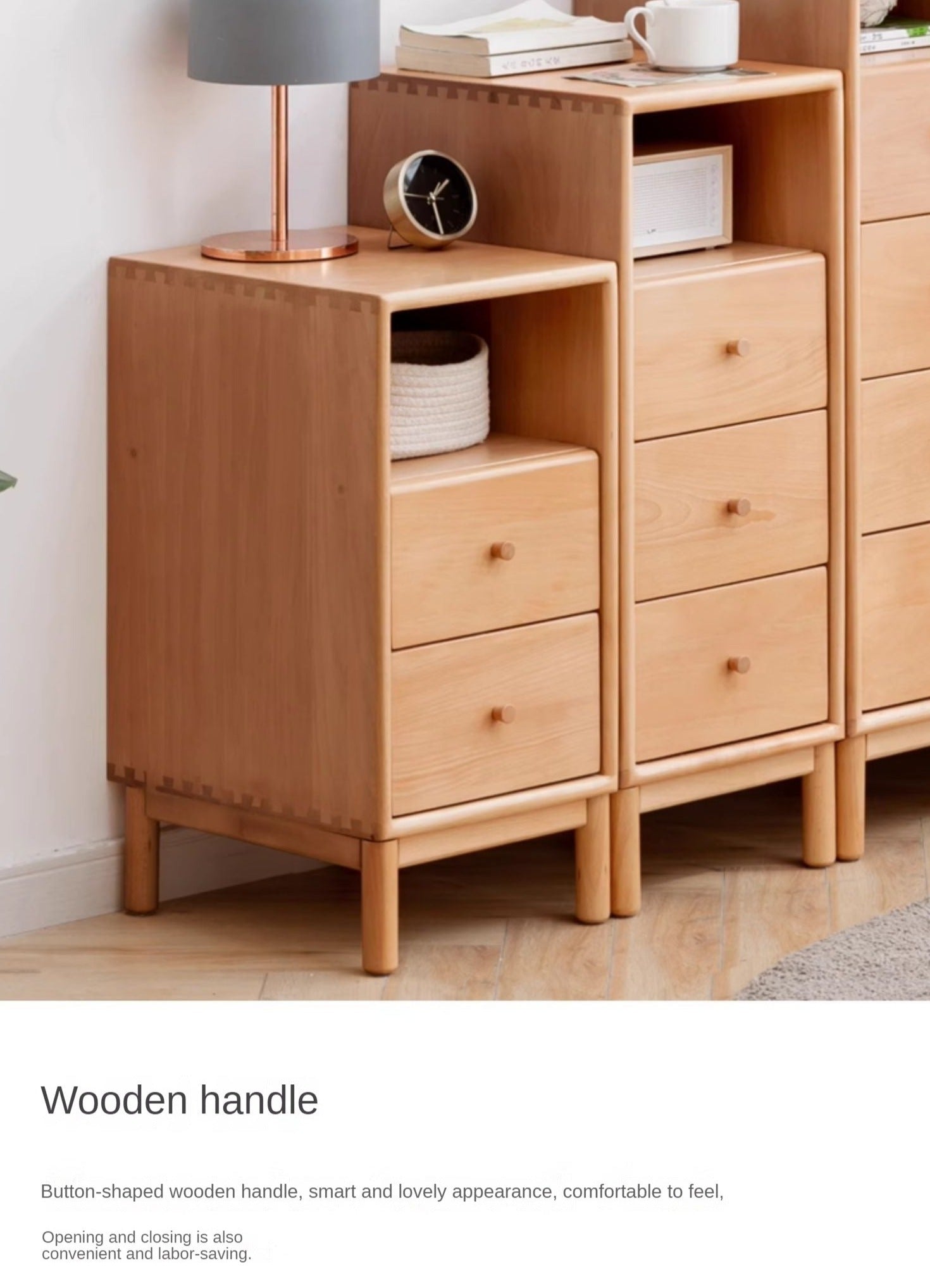 European Beech Solid Wood Storage Side Cabinet Combination