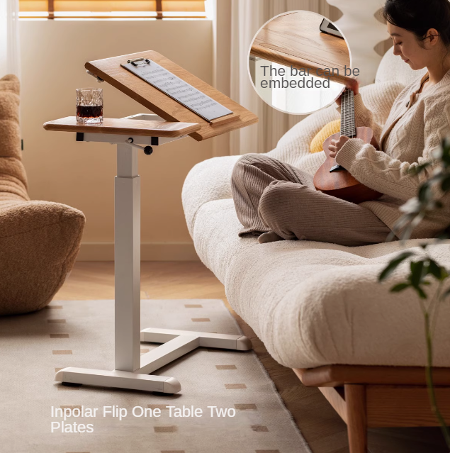 Oak, Solid Rubberwood Lifting Movable Folding Desk