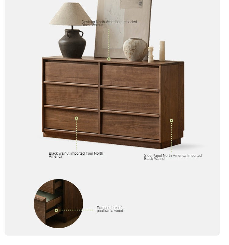 Black Walnut, Poplar Solid Wood Drawer Cabinet