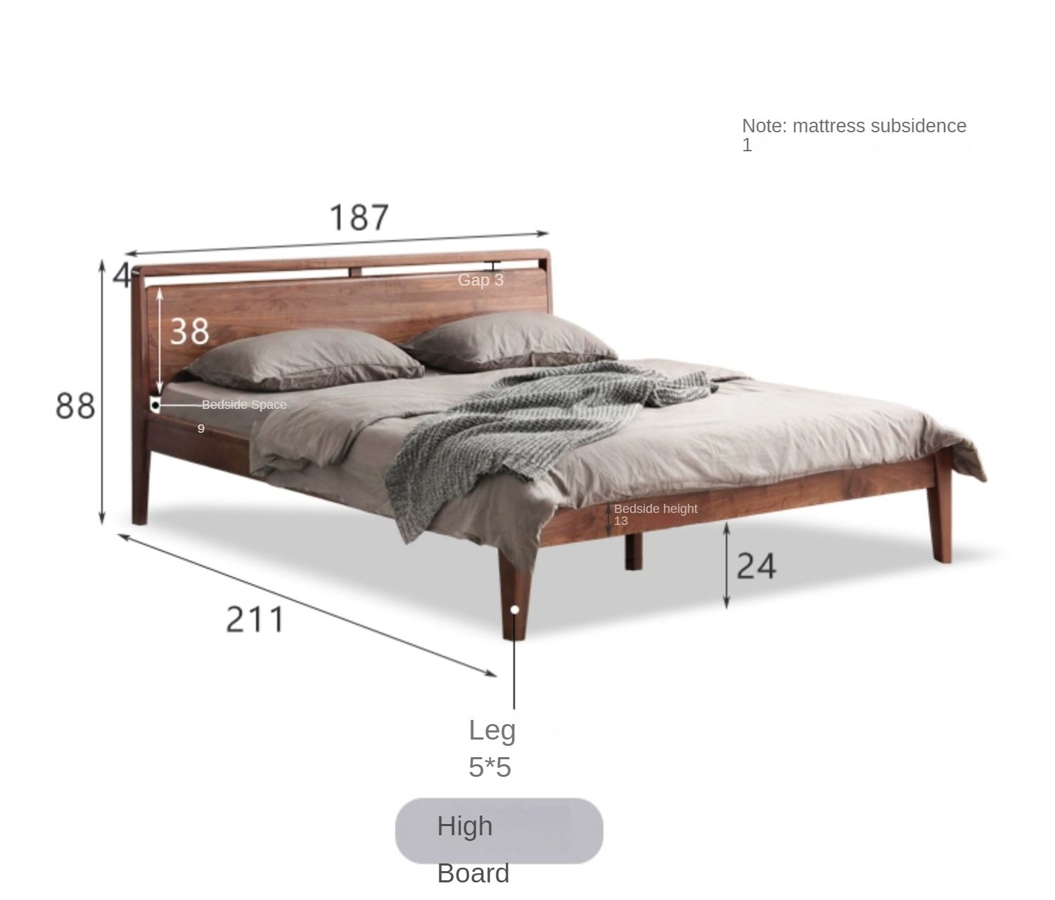 Black Walnut Solid Wood Bed