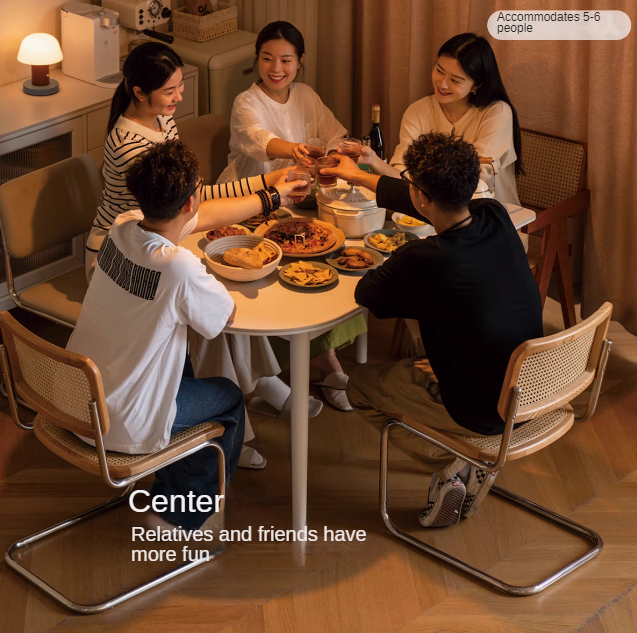 Rubberwood Solid Cream Style Semi-Circular Rock Plate Dining Table