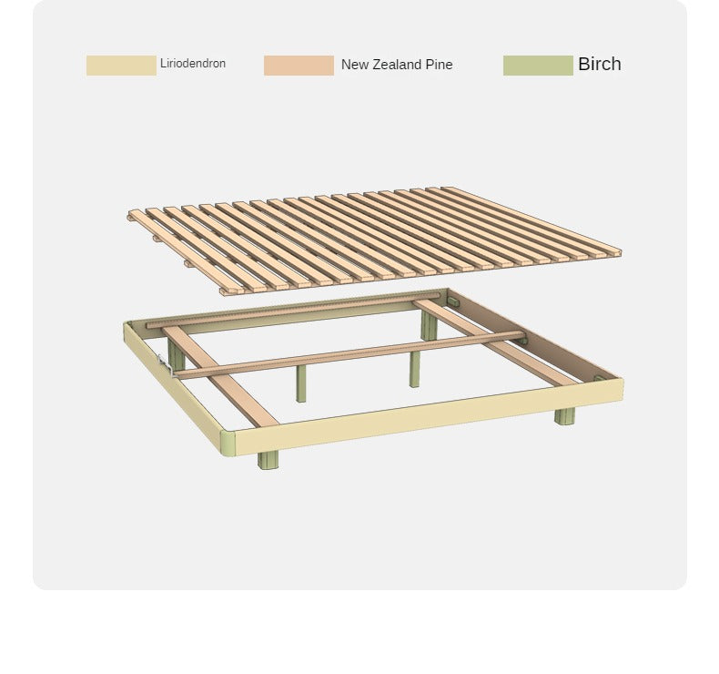 Rubberwood Solid Wood White Cream Platform Bed, Headboard-Free Bed