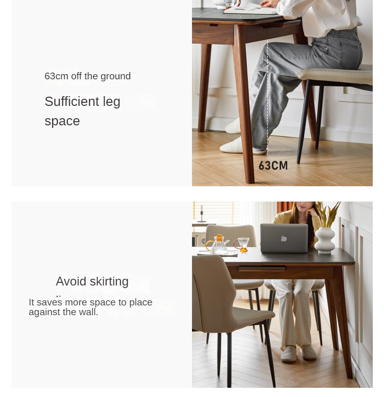 Black Walnut, Ash Solid Wood Telescopic Rock Slab Dining Table