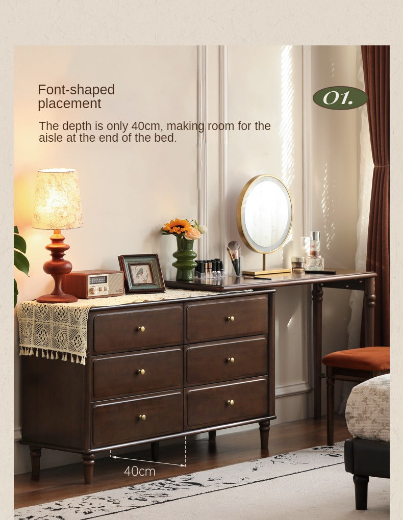 Black Walnut, Poplar Solid Wood American Retro Retractable Dressing Table.