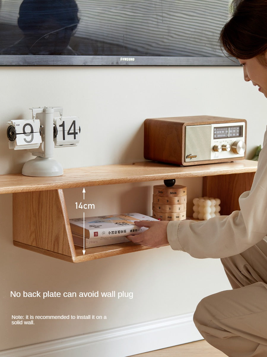 Beech, Rubber Solid Wood Hanging Narrow TV Cabinet, Wall Hanging Shelf.