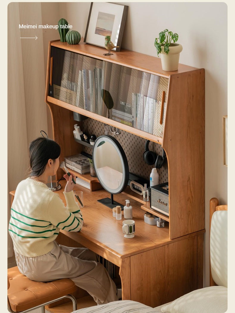 Cherry Wood Desk and Bookshelf Integrated Office Desk