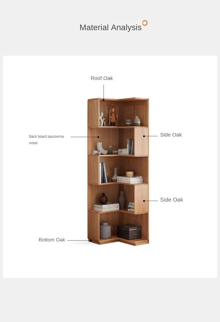 Oak Solid Wood Corner Bookcase