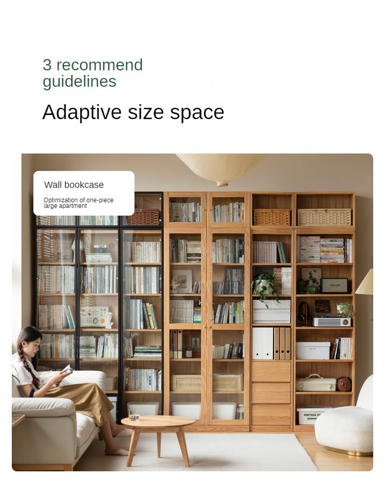 Oak, Solid Rubberwood Modern Bookcase Storage