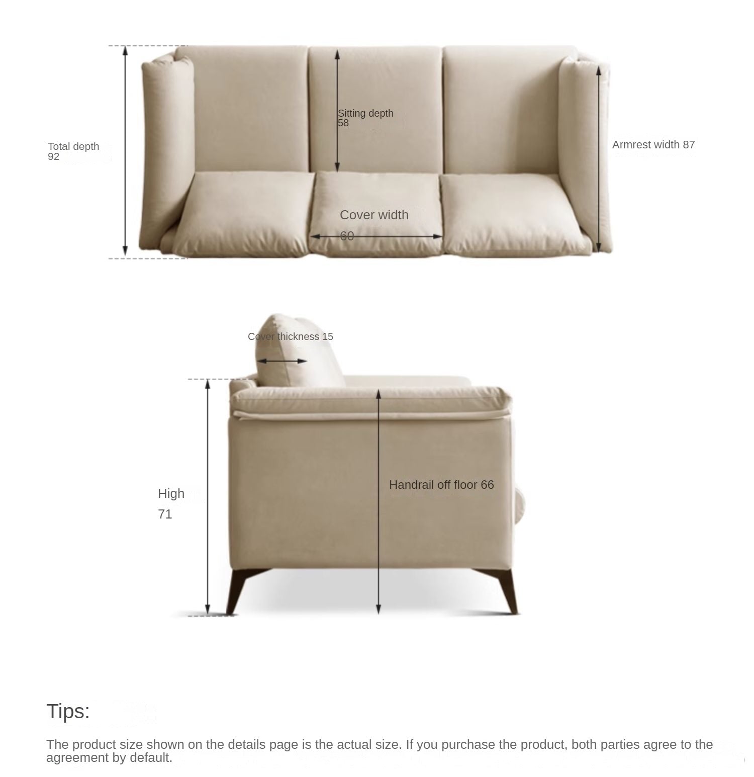 Fabric White Straight Cream Style Modern Sofa.
