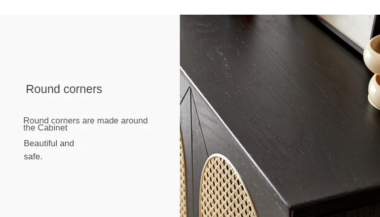 Oak Solid Wood Black Rattan Shoe Cabinet