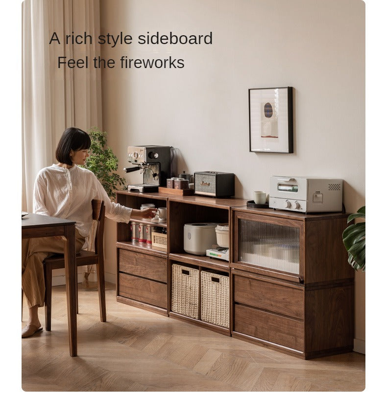 Black Walnut, Oak Solid Wood TV Cabinet Modern Module Combination Storage.