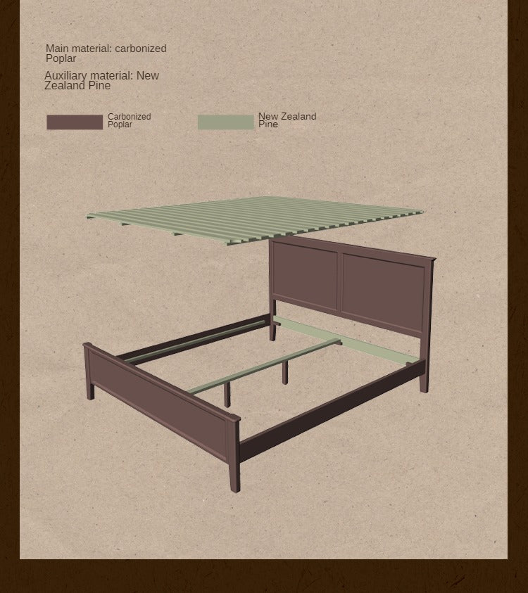 Poplar Solid Wood Bed Modern American Retro High Back Bed