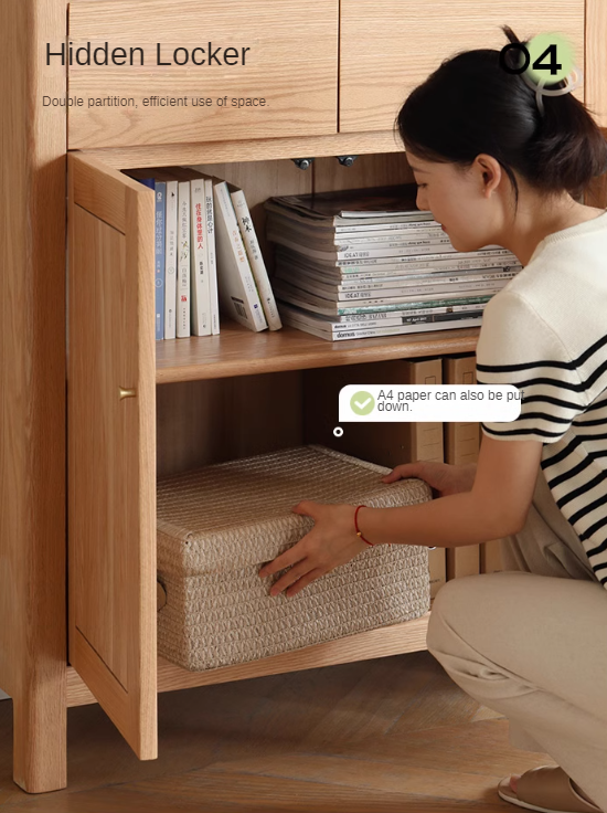 Oak Solid Wood Bookcase With Glass Door.