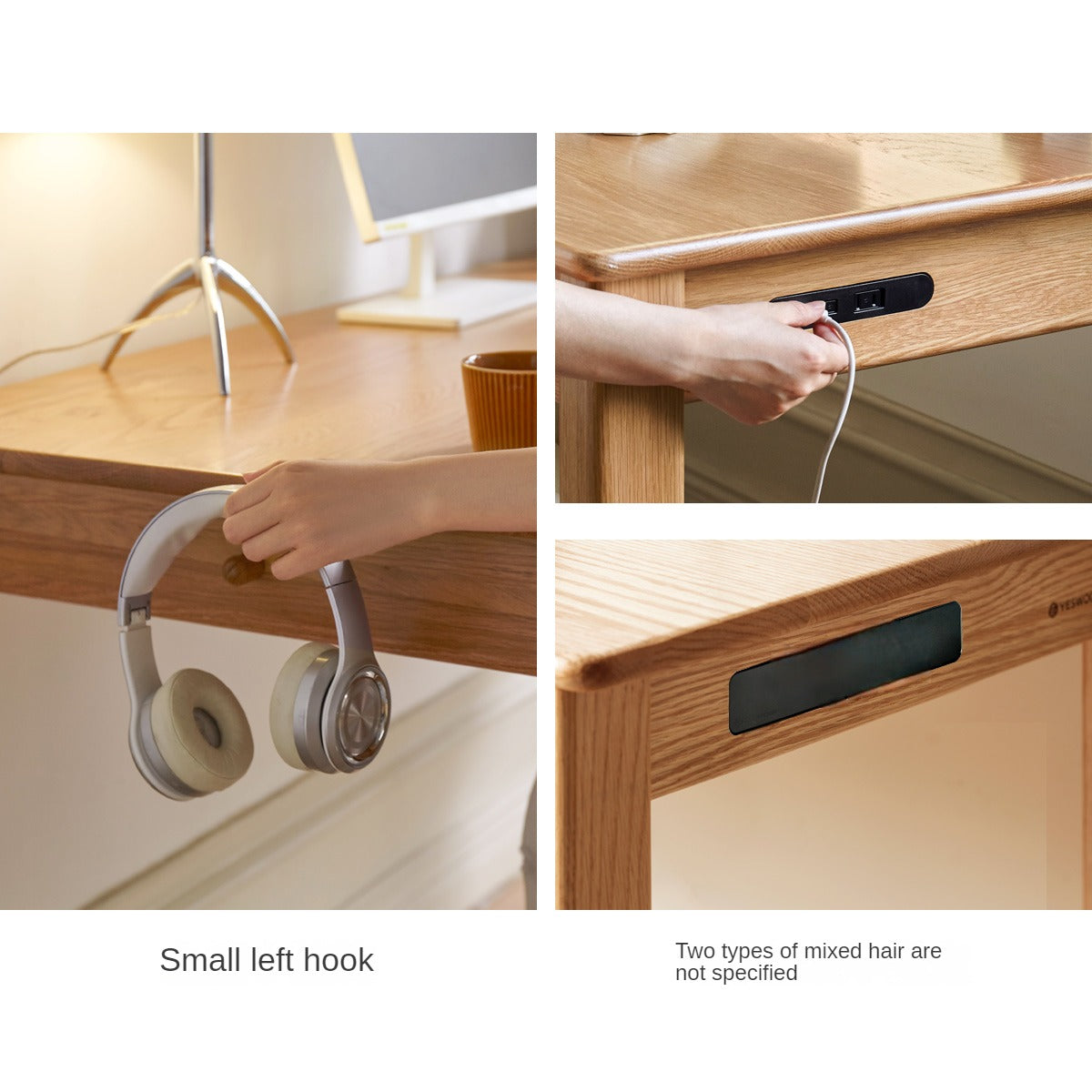 Oak, Ash Solid Wood USB Office Desk