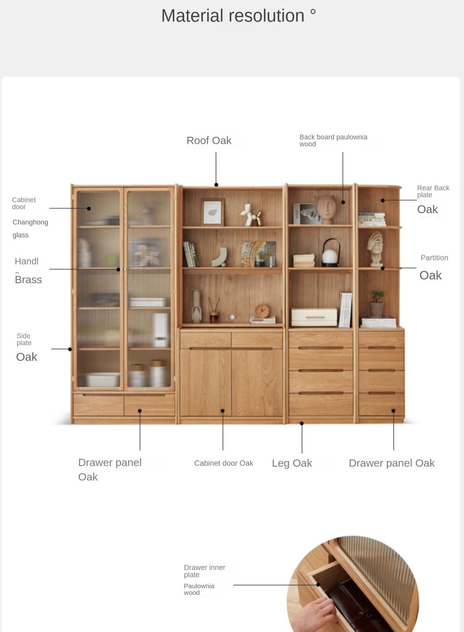 Oak Solid Wood Bookcase Free Combination Floor-to-ceiling Bookshelf