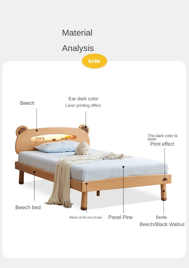Oak solid wood children's bed with light<