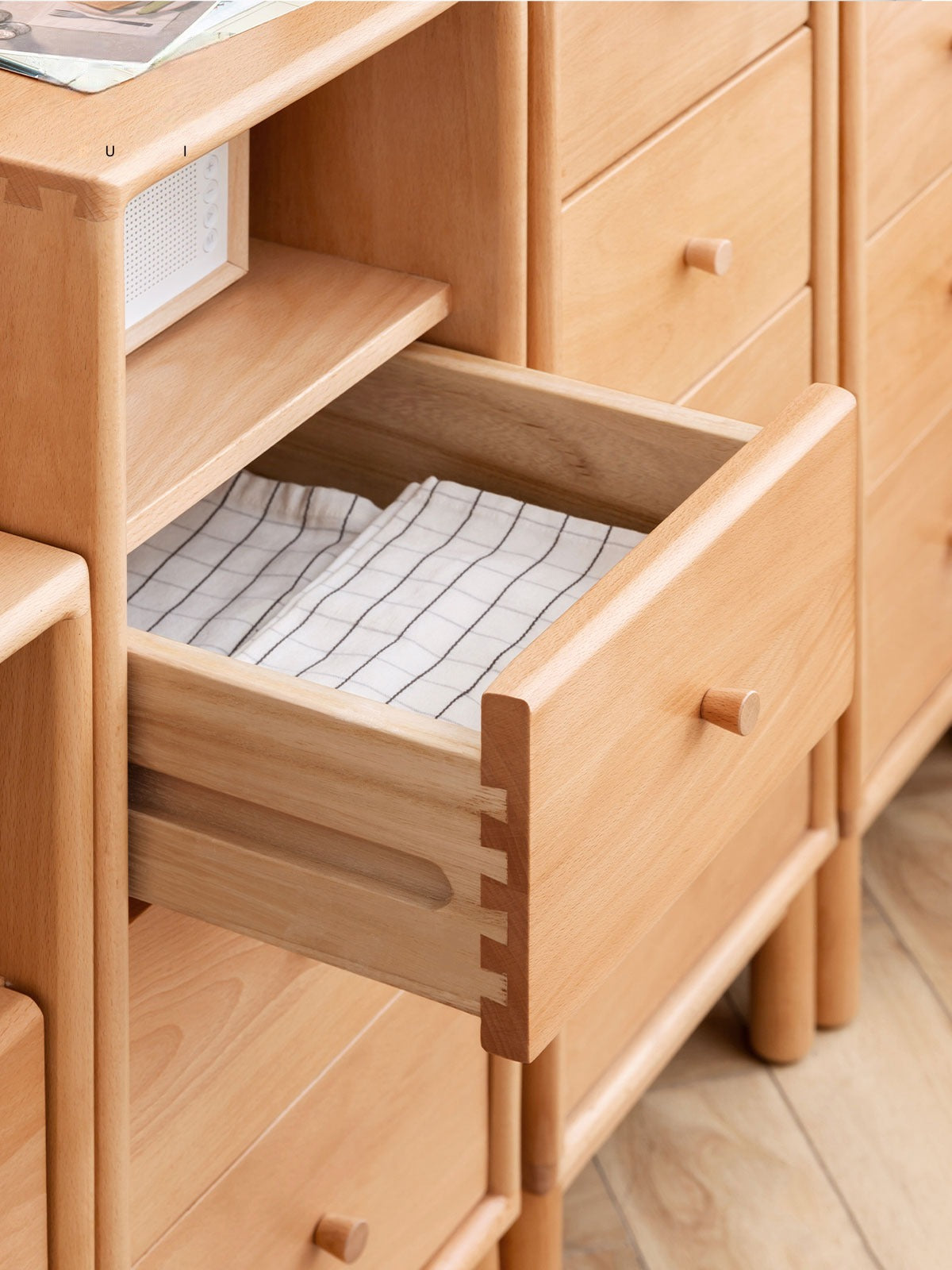 European Beech Solid Wood Storage Side Cabinet Combination