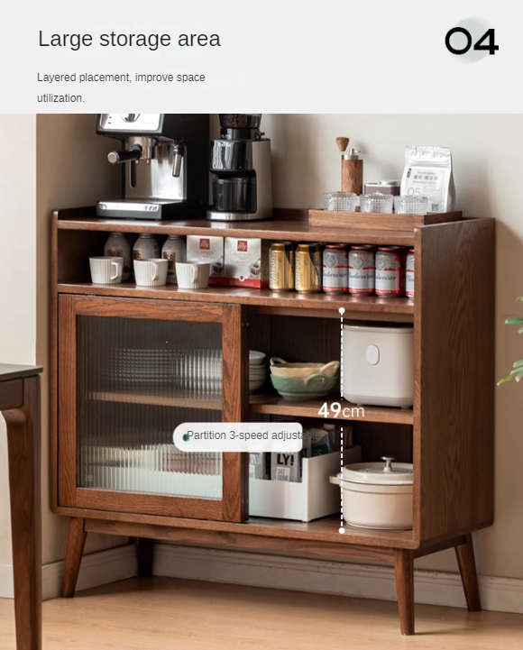 Oak Solid Wood, Solid RubberWood Modern Multifunctional Sideboard