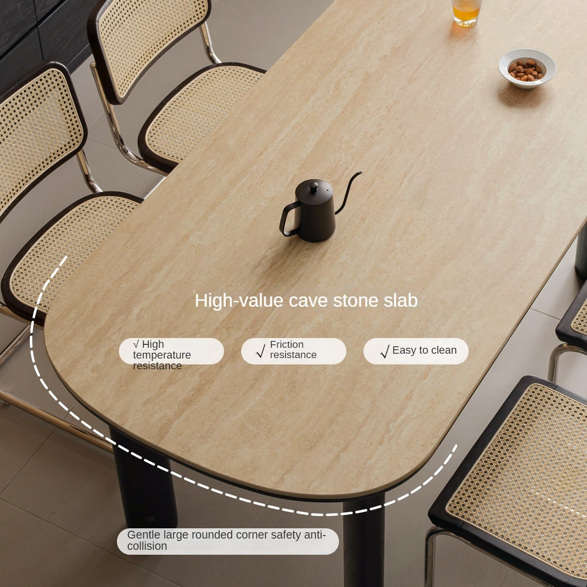 Solid Rubberwood travertine slate Dining Table