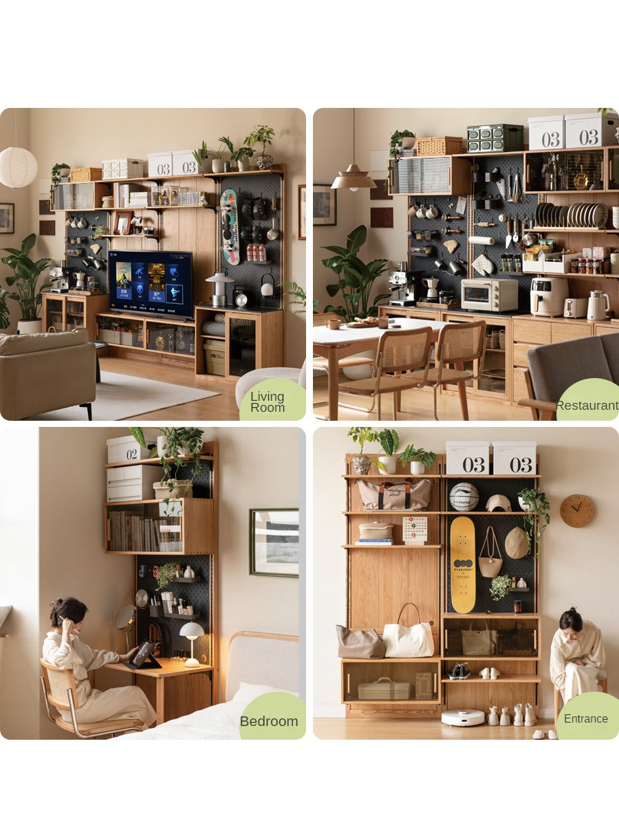 Oak Solid Wood Wall Hanging System, Storage Rack Combination