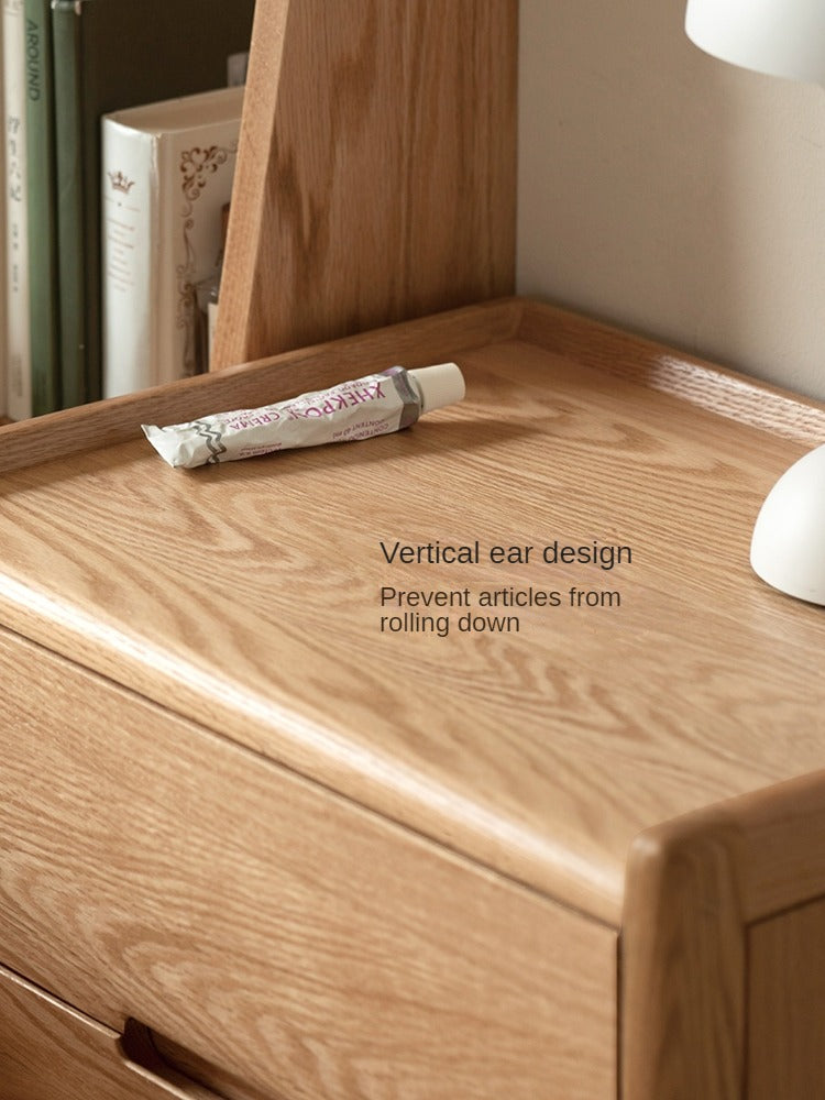 Oak Solid Wood, Solid Rubberwood Nordic Modern Nightstand.