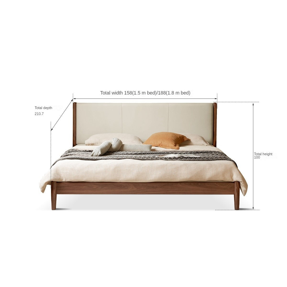 Oak,Black Walnut Solid Wood Top-Grain Cowhide Leather Bed