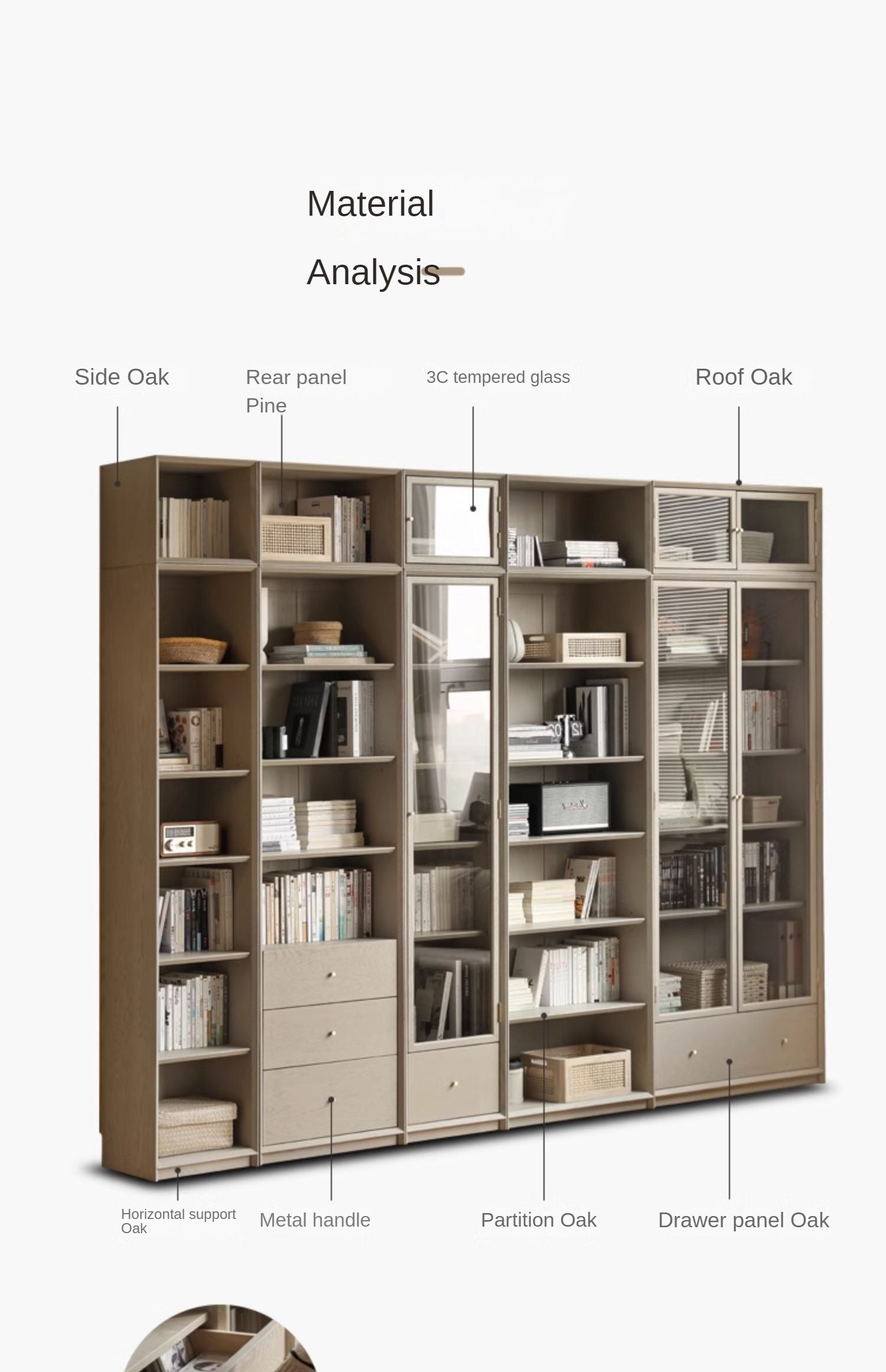 Oak Solid Wood Combination Bookcase Light Luxury, Floor-To-Ceiling Bookshelf