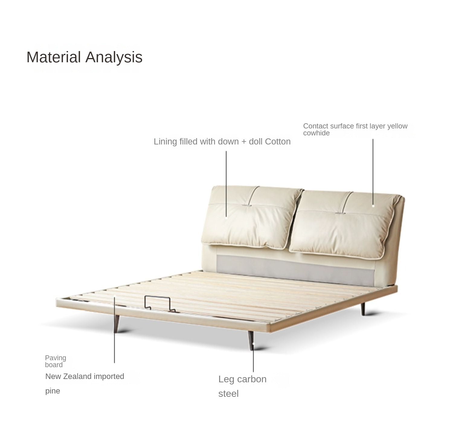 First Layer Cowhide Upholstered Suspension Down Bed Cream Style Elephant Ear Bed