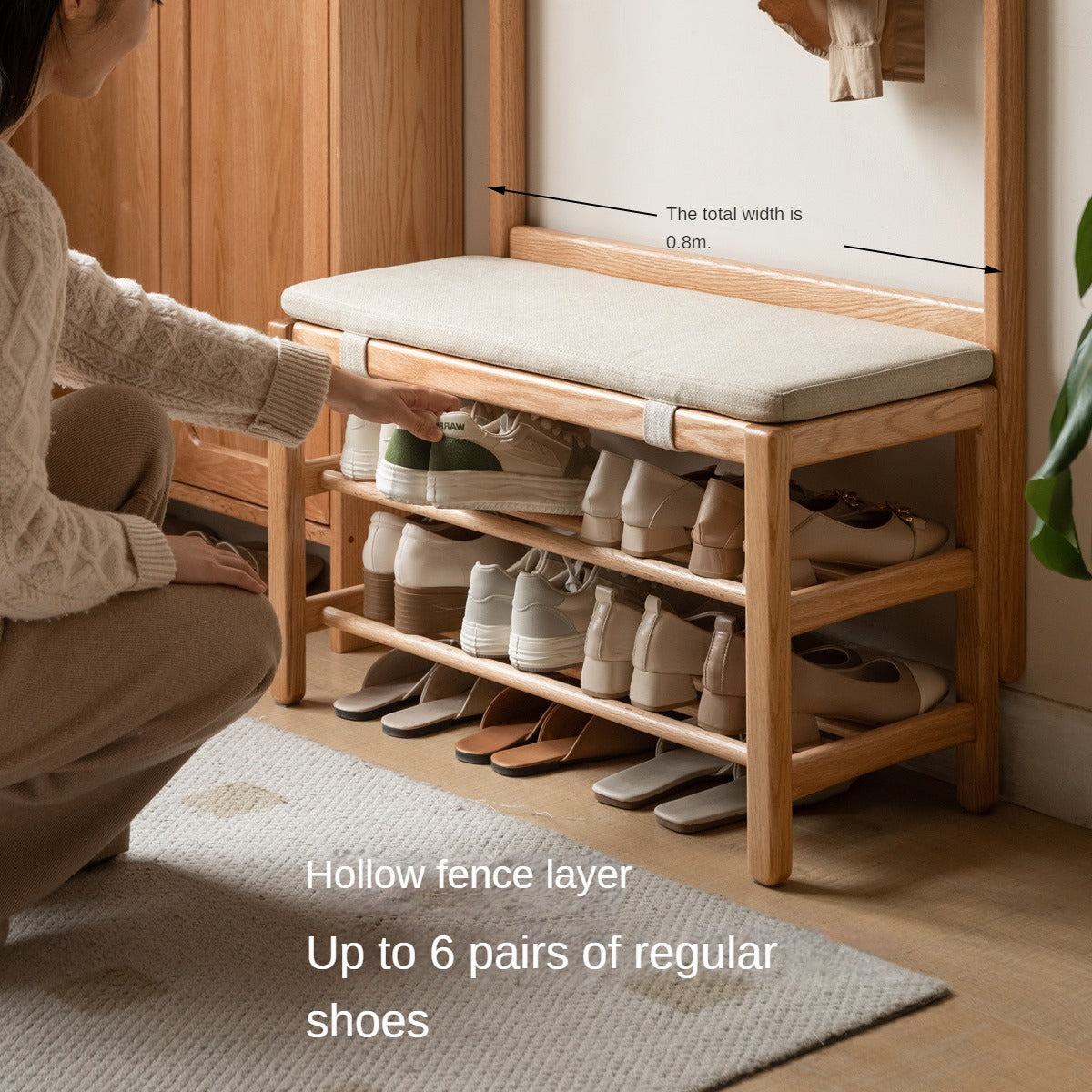 Oak, Beech Solid Wood Shoe Stool Hanger Entrance Partition