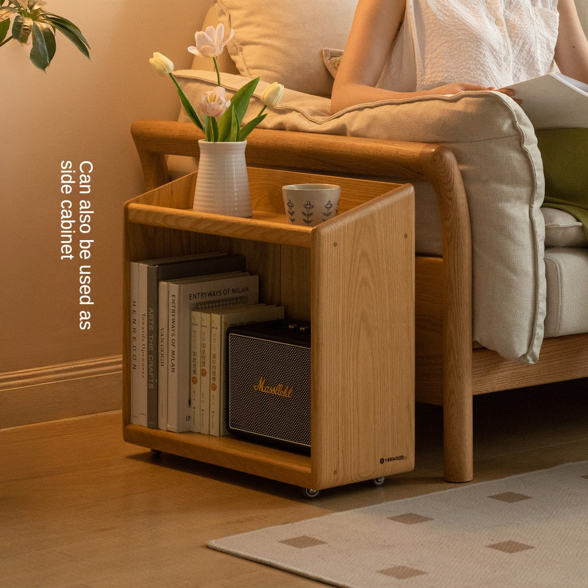 Oak, Solid Rubberwood Under-Table Bookshelf Movable