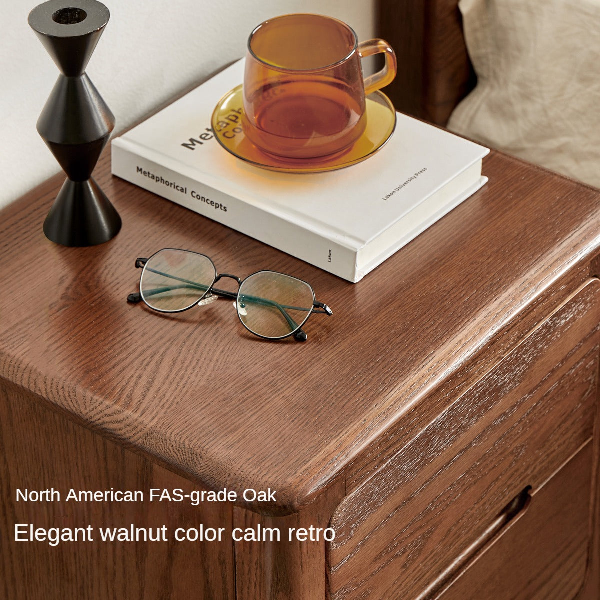 Oak Solid Wood Two-Drawer Nightstand.