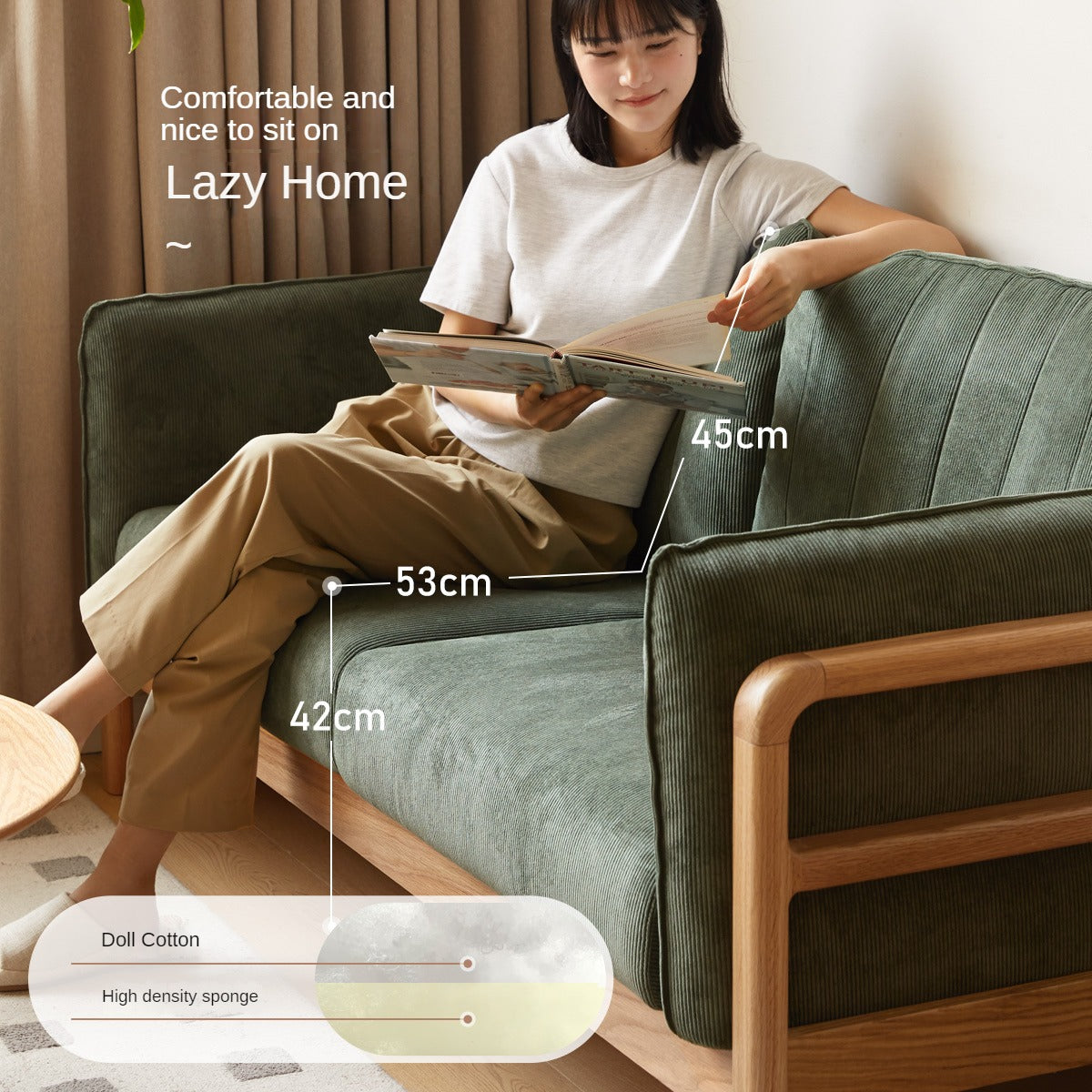 Oak, Beech Solid Wood Modern Simple Fabric Straight Sofa