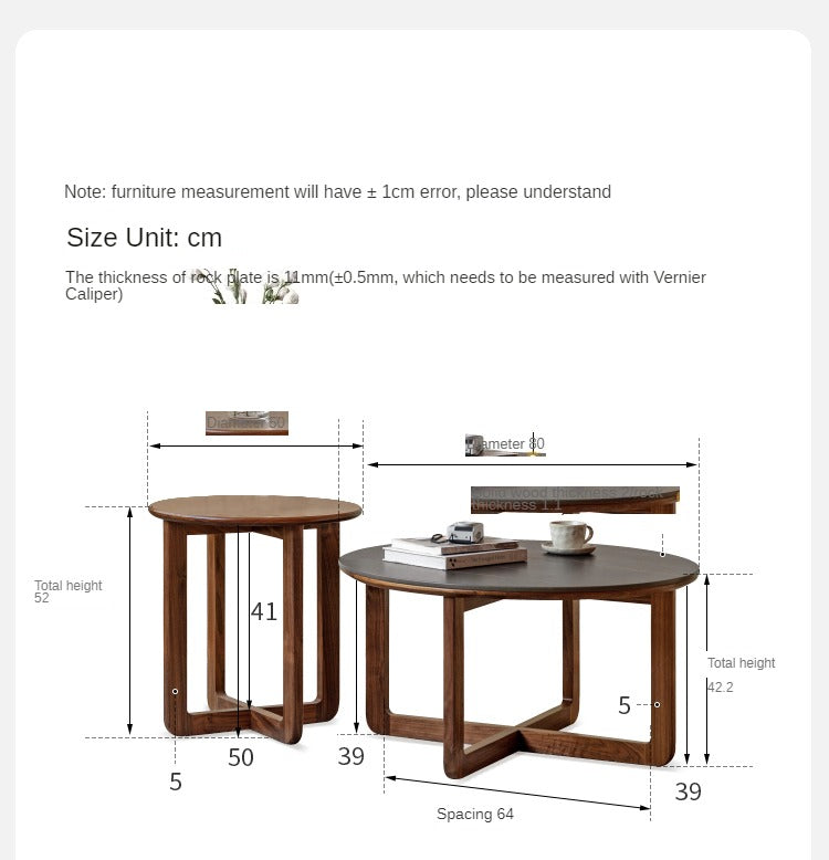 Black Walnut Solid Wood Combination Coffee Table Rock Surface