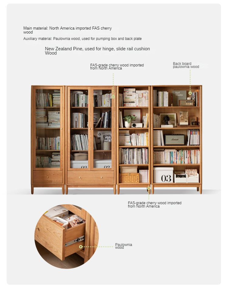Cherry Wood Wall Free Combination Bookcase Display Cabinet Vintage Cabinet