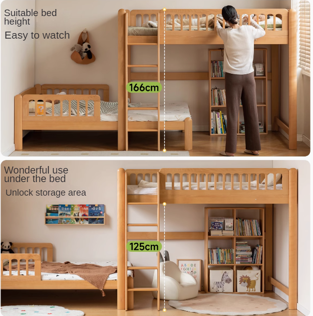 Beech solid wood children's bunk bed.