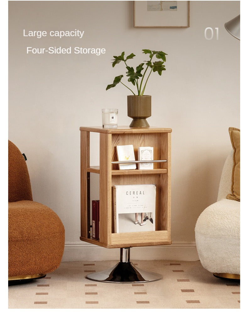 Oak Solid Wood Rotating Side Cabinet.
