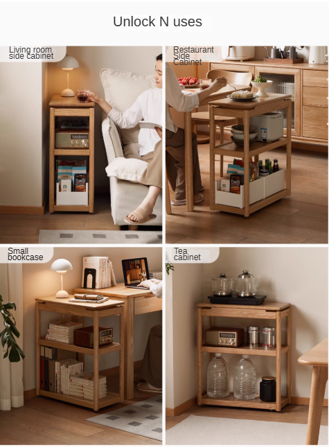 Oak, Ash Solid Wood Mobile Side Table